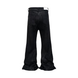 Bonsir Streetwear Black Glue Coated Boot Cut for Men and Women Straight Baggy Casual Flare Pants Oversized Loose Denim Trousers