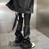 Bonsir Streetwear Black Wax Leather Strecth Jeans for Men Ropa Hombre Baggy Y2k Flare Pants Oversized Straight Denim Trousers