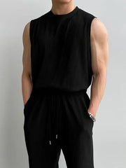 Bonsir Men Clothing Summer New Men's Ice Silk Sleeveless Tank Top Trousers Set Thin Loose Casual Daily Two Pieces Stylish Sets