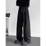 BONSIR  -  Grey Black Suit Pants Men Fashion Society Mens Dress Pants Korean Loose Straight Pants Mens Office Formal Trousers Plus Size