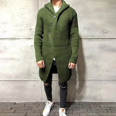 Bonsir Men Button-up Long Sweater Overcoat Mens Winter Fall Long Sleeve Knit Hooded Cardigans Coat Fashion Solid Long Knitted Jackets