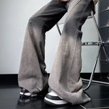 Bonsir Y2K Streetwear Vintage Grey Baggy Flare Jeans Pants For Men Clothing Loose Old Wide Leg Long Trousers Pantaloni Uomo