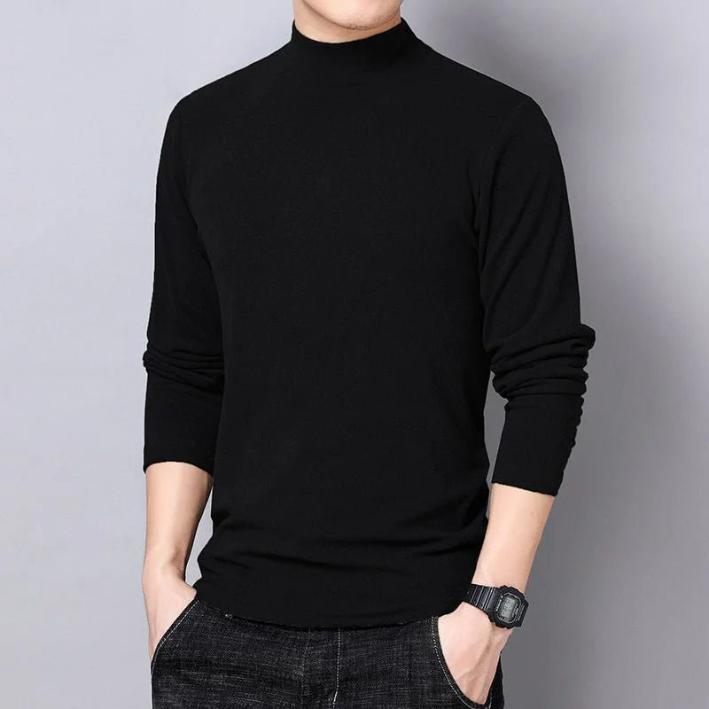 Bonsir Autumn Winter Men Warm T-shirt New Double Sided Fleece Half High Collar Long Sleeve Casual Solid Elastic Male Clothing Basic Top