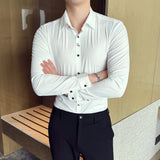Bonsir New British Style Solid Long Sleeve Shirt Men Clothing Slim Fit Business Casual Chemise Homme Formal Wear Hot Blouse T67