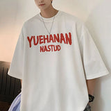 BONSIR  -  American Retro Letter Printed Pullovers Summer High Street O-Neck Men's Clothing Youthful Vitality Short Sleeve Basic T-shirts