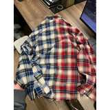 BONSIR  -  Color Blocking Patchwork Men's Checkered Shirt with Tassel Long Sleeves Wearing An Outerwear Loose Stylish Male Top
