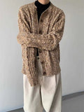 BONSIR  -  umn and winter knitted sweater men contrasting color old money style knitted cardigan loose retro twist lazy sweater jacket men