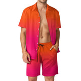 BONSIR  -  Ombre Print Men Sets Neon Orange Pink Casual Shorts Vacation Shirt Set Summer Hawaii Design Suit Short Sleeve Oversized Clothing
