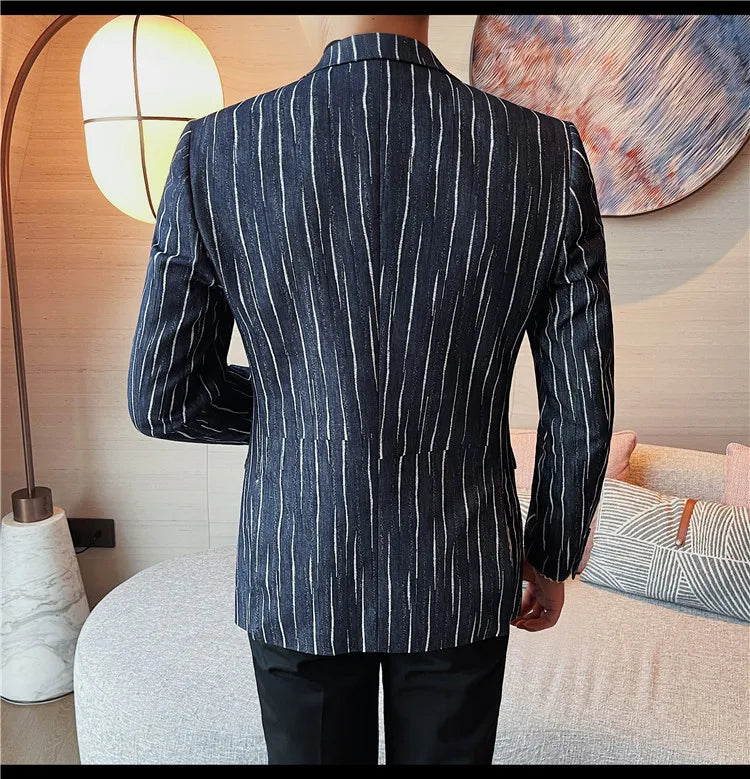 Bonsir British Style Striped Suit Jacket Men‘s Business Slim Fit Blazers Fashion Wedding Groom Social Casual Suit Coat Men's Clothing