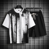 BONSIR  -  Men's Summer Tracksuits Fashion Harajuku T Shirts+Shorts Sets Mens 2 Piece Short Sleeve Set Splash-ink Loose Tracksuit