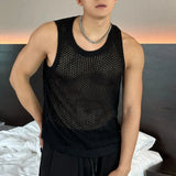 BONSIR  -  Mens Sexy Hollow Mesh Knitted Vest Genderless Nightclub Niche Casual Solid Color Sleeveless Knitted Tank Top Unisex