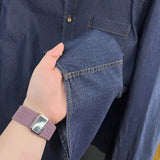 BONSIR  -  100% Cotton Unisex, Long Sleeve Denim Shirt, Bright Line Design Casual Solid Color Shirt Coat, Loose Shirt