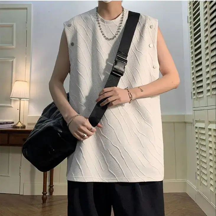 Bonsir American Retro Undershirt Men's Summer Muscle Feeling Sleeveless t-shirt Tide Loose Peplum Basketball Sports Shoulder Shirt