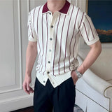 BONSIR  -  Men's Knitted Stripe Short Sleeve T-Shirt, New Summer Fashion Trendy Brand Youth Versatile Casual Polo Shirt
