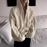 Bonsir Mens Hooded Sweater Textured Casual Knitted Sweater Genderless Spring Streetwear Fashion Warm Youth Campus Top Unisex 2025 New