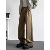 BONSIR  - Brown Suit Pants Men Society Mens Black Dress Pants Korean Loose Casual Straight Pants Mens Office Formal Trousers Large Size