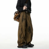 BONSIR  -  American retro washing jeans scimitar casual men's trendy brand pleated loose wide-leg work pants