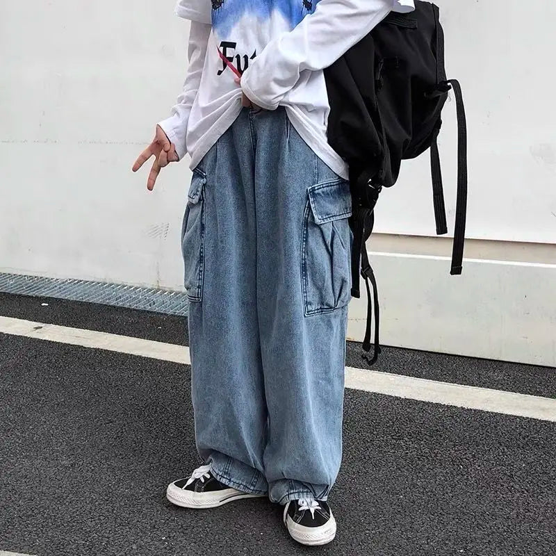 Bonsir Baggy Jeans Trousers Male Denim Pants Black Wide Leg Pants Men's Jeans Loose Casual Korean Streetwear Hip Hop Harajuku