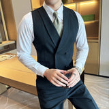 Bonsir High-end Double-breasted Suit Vest With Pants New Men Fashion Slim Business Casual Best Groom Wedding Dress Vest  2 Pcs Set