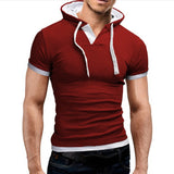 BONSIR  -  T-Shirt Tops Hooded Light Grey Mens Muscle Polyester Red Short Sleeve Slim Fit Sport Black Summer Hot New Stylish
