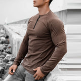 BONSIR  -  2024 Slim O-Neck Zipper Tops Spring Autumn Muscle Elastic t Shirts Men Clothing Casual Solid Long Sleeve Pullover Tees For Man