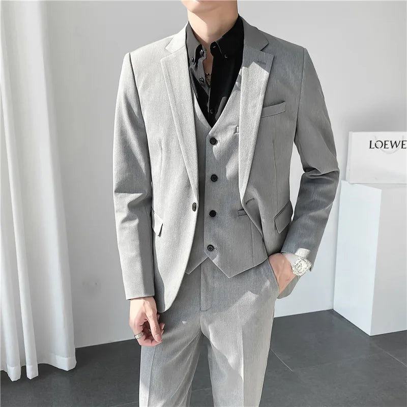 Bonsir Men Suit 3 Pieces Solid Color Slim Fitting For Business Leisure Commercial Wedding And Banquet Dresses Jacket Vest With Pants