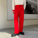 BONSIR  -  Red Suit Pants Men Fashion Social Mens Dress Pants Korean Loose Straight Wide Leg Pants Mens Oversized Formal Trousers M-XL