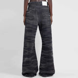 Bonsir Streetwear Washed Water Wave Patterned Micro Flared Jeans for Men Straight Pantalones Hombre Casual Baggy Denim Trousers