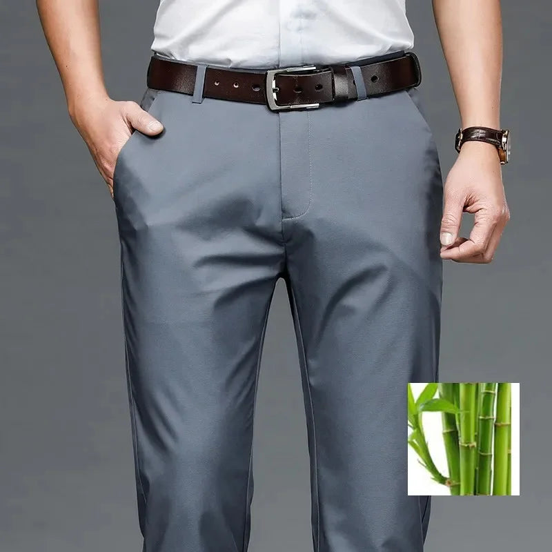 Bonsir Summer Men's Business Casual Pants Bamboo fiber Fabric Straight High Quality Trousers Men Bussiness For Office stretch pants