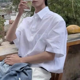 BONSIR  -  College Style Youth Wear Short-Sleeved Shirt Men 2025 Summer New Fashion High-End Handsome Casual Solid Color Y2k White Shirt