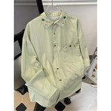 BONSIR  -  Japanese Striped Men's Long Sleeved Shirt Embroidered Thin Loose Coat Spring Autumn Casual Single Breasted Male Clothing
