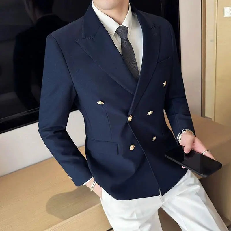 Bonsir Classic Luxury Mens  Double Breasted Suit Jacket Groom Wedding Tuxedos Business Casual Blazer Social Club Outfits Suit Coat