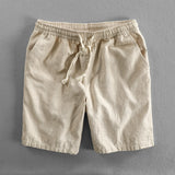 BONSIR  -  Summer Cotton Linen Beach Shorts Pants For Men Casual Sold Color Loose Drawstring Cropped Youth Man Shorts Pants 6XL 5XL 4XL