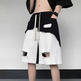 Bonsir Mens Contrast Color Ripped Patchwork Shorts Daily Casual Versatile Breathable Comfortable Workwear Shorts Men's Clothing