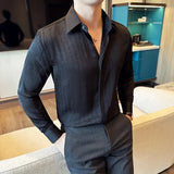 Bonsir Luxury Korean Pleated Stripe Shirts For Men's High Quality Long Sleeve Slim Fit Casual Shirt Formal Social Party Tuxedo 4XL-M