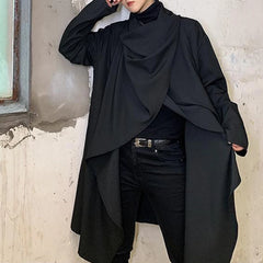 Bonsir Men Coats Long Sleeve Scarf Collar Trench Ponchos Cotton Outwear Solid Cloak Vintage Irregular Jackets Men Streetwear