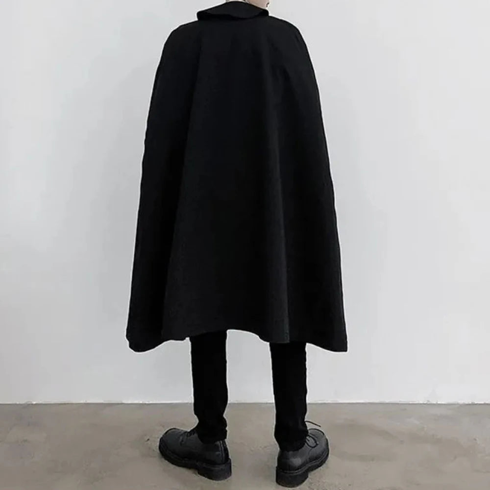 Bonsir Mens Dark Style Sleeveless Mid-Length Cape Cloak Autumn And Winter Genderless Japanese Fashion Retro Loose Cape Coat Unisex