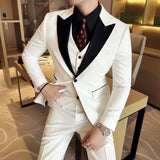 Bonsir New Men Suit Formal Business Work Wedding Stage Tuxedo Fashion Men Slim Social Formal Suit 3 Pcs Set (Jacket + Vest + Pant)