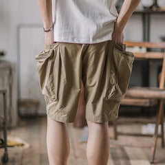 Bonsir Summer Cargo Pants Men's Vintage Belt Design Safari Style Shorts Fashion Casual Baggy Pocket Zipper Sports Knee Length Trousers