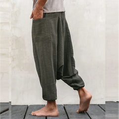 Bonsir Ropa Para Hombre Linen Casual Pants Simple Wide Leg Pants Cotton Linen Loose Bloomers Large Size Nine Pants Men