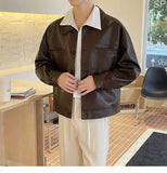 BONSIR  -  Leather Jacket Men's Casual PU Leather Jacket Men's New Style Lapel Short Style Motorcycle Clothes