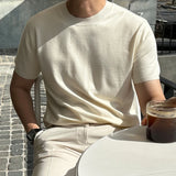 BONSIR  -  Summer Casual Mens Ice Silk Knit Tops Leisure Breathable Solid Color Slim Knitting T Shirts Men Fashion Short Sleeve Tees