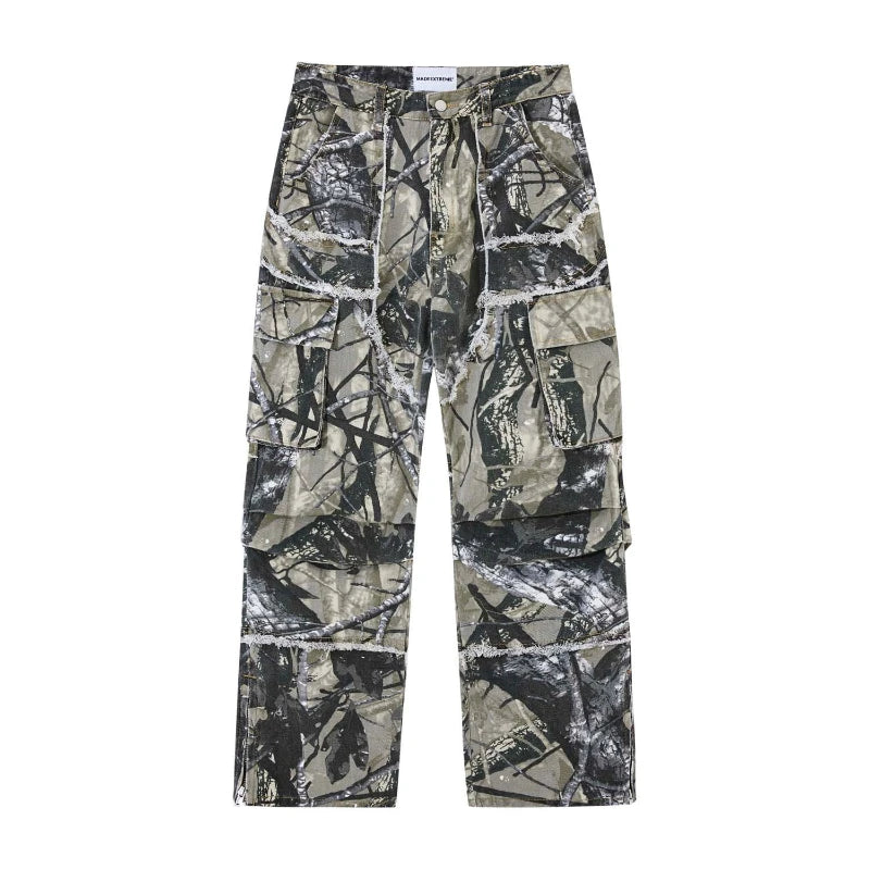 Bonsir Overalls Camouflage Y2K Fashion Baggy Flare Jeans Cargo Pants Men Clothing Straight Women Wide Leg Long Trousers Pantalones