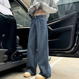 BONSIR  -  American Retro Cleanfit Blue Vertical Striped Loose Wide Leg Jeans for Men Trendy High Waist Long Pants Straight Cut Trousers