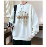 BONSIR  -  Young Style Spliced Sweatshirts Autumn Winter Fleece O-Neck Men's Clothing Loose Letter Printed Korean Basic Long Sleeve Hoodies