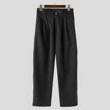 BONSIR  -  Men Pants Solid Color High Waist Pleated Button Casual Trousers Men Streetwear Loose Joggers Fashion Male Long Pants