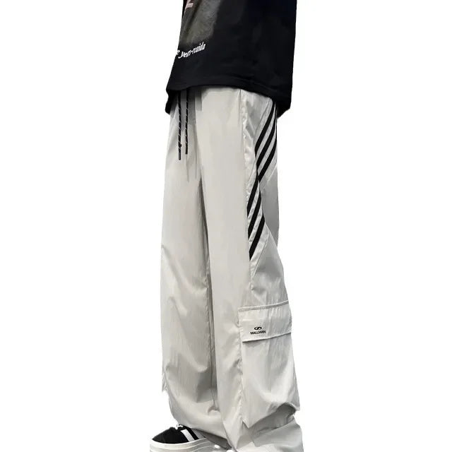 Bonsir 2024 Summer New Men's Cargo Pants American Style Striped Quick Dry Thin Version Wide Leg Loose Fit Casual Pants