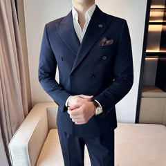 Bonsir (Jacket+Pant) Fashion Double Breasted Design Men's Slim Fit Suits High Quality Italian Style Wedding Social Tuxedo Men Clothing