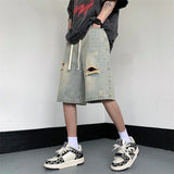 Bonsir Black Baggy Men Jeans Shorts Ripped Summer Japanese Hip Hop Streetwear Harajuku Denim Bermuda Masculina