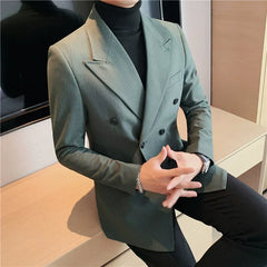 Bonsir British Style Men Stripe Slim Fit Double Breasted Blazer Jackets Men Clothing 2024 New Business Formal Wedding Dress Suit Jacket